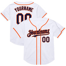 Load image into Gallery viewer, Custom White Navy-Orange Mesh Authentic Throwback Baseball Jersey
