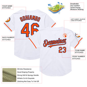 Custom White Orange-Royal Mesh Authentic Throwback Baseball Jersey