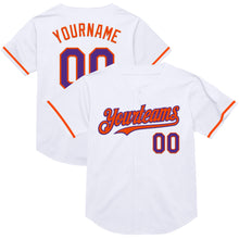 Load image into Gallery viewer, Custom White Purple-Orange Mesh Authentic Throwback Baseball Jersey
