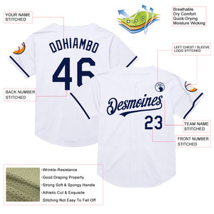 Custom White Navy Mesh Authentic Throwback Baseball Jersey