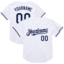 Load image into Gallery viewer, Custom White Navy Mesh Authentic Throwback Baseball Jersey
