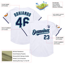 Load image into Gallery viewer, Custom White Navy Gray-Teal Mesh Authentic Throwback Baseball Jersey
