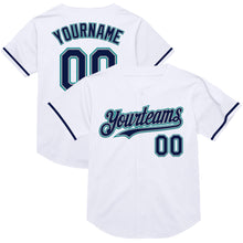 Load image into Gallery viewer, Custom White Navy Gray-Teal Mesh Authentic Throwback Baseball Jersey
