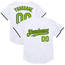 Load image into Gallery viewer, Custom White Neon Green-Black Mesh Authentic Throwback Baseball Jersey
