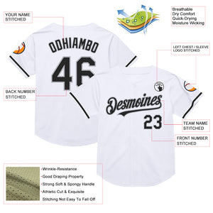 Custom White Black-Gray Mesh Authentic Throwback Baseball Jersey