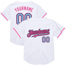 Загрузить изображение в средство просмотра галереи, Custom White Light Blue Black-Pink Mesh Authentic Throwback Baseball Jersey
