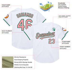 Custom White Medium Pink-Kelly Green Mesh Authentic Throwback Baseball Jersey