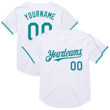 Load image into Gallery viewer, Custom White Teal Mesh Authentic Throwback Baseball Jersey
