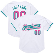 Charger l&#39;image dans la galerie, Custom White Pink-Teal Mesh Authentic Throwback Baseball Jersey
