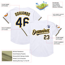 Load image into Gallery viewer, Custom White Navy-Gold Mesh Authentic Throwback Baseball Jersey
