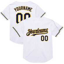 Load image into Gallery viewer, Custom White Navy-Gold Mesh Authentic Throwback Baseball Jersey
