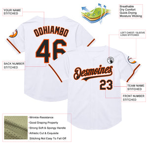 Custom White Black-Orange Mesh Authentic Throwback Baseball Jersey