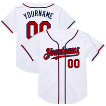 Load image into Gallery viewer, Custom White Red-Navy Mesh Authentic Throwback Baseball Jersey
