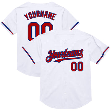 Custom White Red-Royal Mesh Authentic Throwback Baseball Jersey