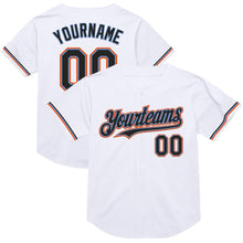 Load image into Gallery viewer, Custom White Black Powder Blue-Orange Mesh Authentic Throwback Baseball Jersey
