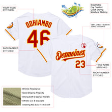 Load image into Gallery viewer, Custom White Red-Gold Mesh Authentic Throwback Baseball Jersey
