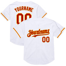 Load image into Gallery viewer, Custom White Red-Gold Mesh Authentic Throwback Baseball Jersey
