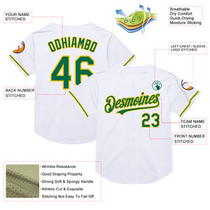 Custom White Kelly Green-Yellow Mesh Authentic Throwback Baseball Jersey