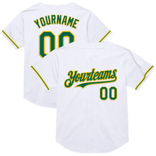 Load image into Gallery viewer, Custom White Kelly Green-Yellow Mesh Authentic Throwback Baseball Jersey
