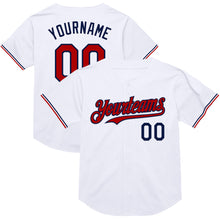 Загрузить изображение в средство просмотра галереи, Custom White Red-Navy Mesh Authentic Throwback Baseball Jersey
