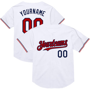 Custom White Red-Navy Mesh Authentic Throwback Baseball Jersey