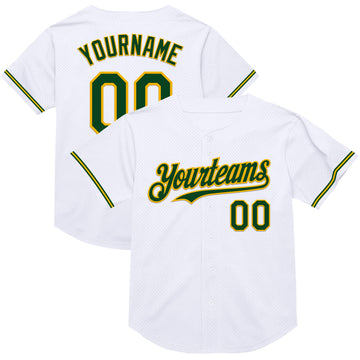 Custom White Green-Gold Mesh Authentic Throwback Baseball Jersey