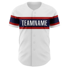 Load image into Gallery viewer, Custom White Red-Navy Authentic Baseball Jersey
