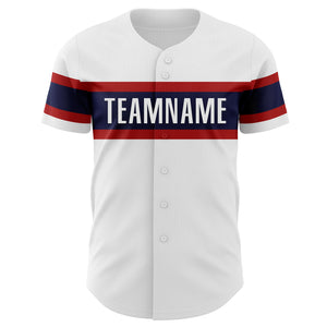 Custom White Navy-Red Authentic Baseball Jersey