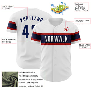 Custom White Navy-Red Authentic Baseball Jersey