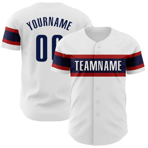 Custom White Navy-Red Authentic Baseball Jersey