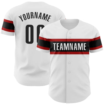 Custom White Black-Red Authentic Baseball Jersey