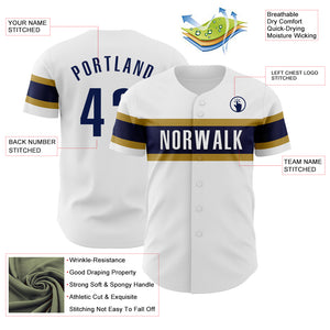 Custom White Navy-Old Gold Authentic Baseball Jersey