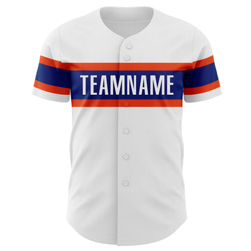 Custom White Royal-Orange Authentic Baseball Jersey