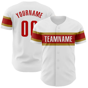 Custom White Red-Old Gold Authentic Baseball Jersey