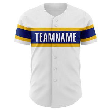 Custom White Yellow-Royal Authentic Baseball Jersey