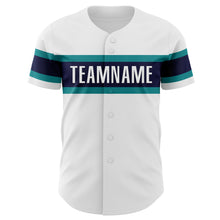 Load image into Gallery viewer, Custom White Teal-Navy Authentic Baseball Jersey
