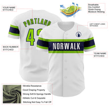 Load image into Gallery viewer, Custom White Neon Green-Navy Authentic Baseball Jersey
