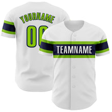 Load image into Gallery viewer, Custom White Neon Green-Navy Authentic Baseball Jersey
