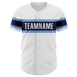 Custom White Light Blue-Navy Authentic Baseball Jersey