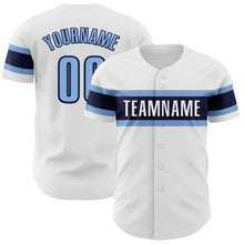 Load image into Gallery viewer, Custom White Light Blue-Navy Authentic Baseball Jersey
