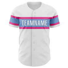 Load image into Gallery viewer, Custom White Pink-Light Blue Authentic Baseball Jersey
