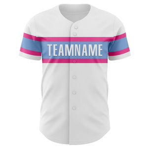 Custom White Pink-Light Blue Authentic Baseball Jersey