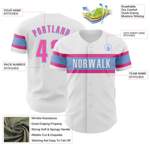 Custom White Pink-Light Blue Authentic Baseball Jersey