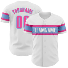 Load image into Gallery viewer, Custom White Pink-Light Blue Authentic Baseball Jersey
