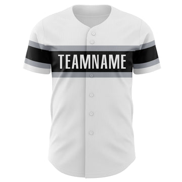 Custom White Black-Gray Authentic Baseball Jersey