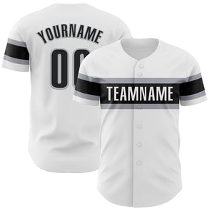 Custom White Black-Gray Authentic Baseball Jersey