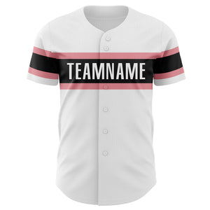 Custom White Medium Pink-Black Authentic Baseball Jersey