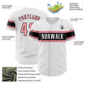 Custom White Medium Pink-Black Authentic Baseball Jersey