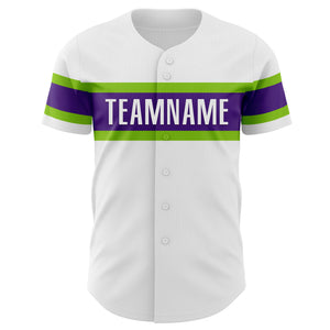 Custom White Purple-Neon Green Authentic Baseball Jersey