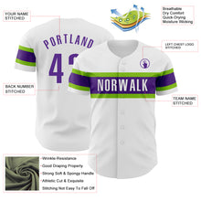 Load image into Gallery viewer, Custom White Purple-Neon Green Authentic Baseball Jersey
